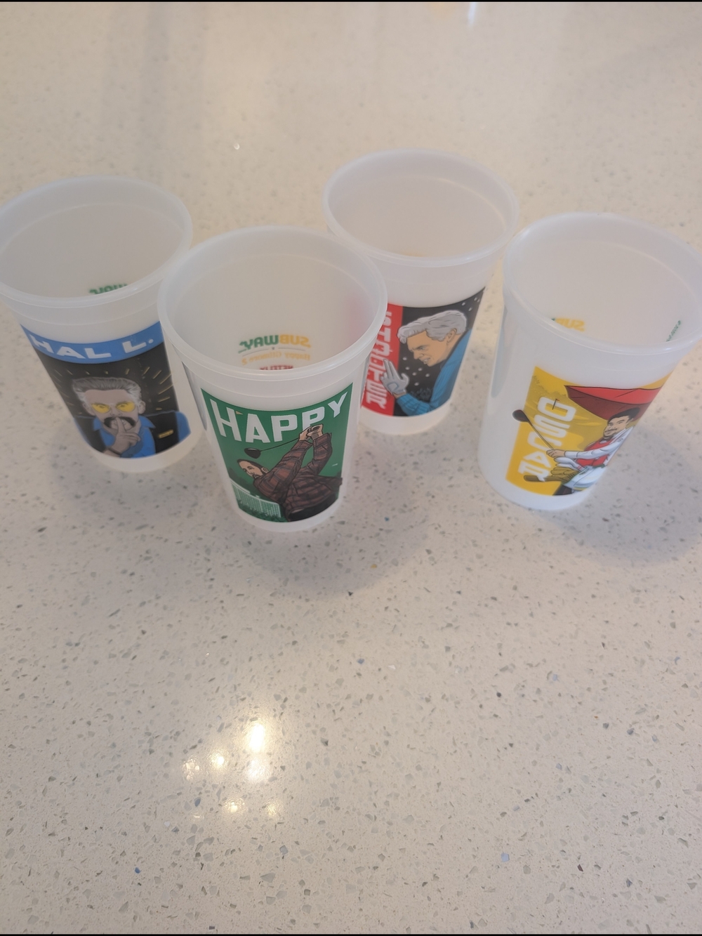 Happy Gilmore 2 Subway Promotional Cups with Lids, Complete Set of 4 Characters